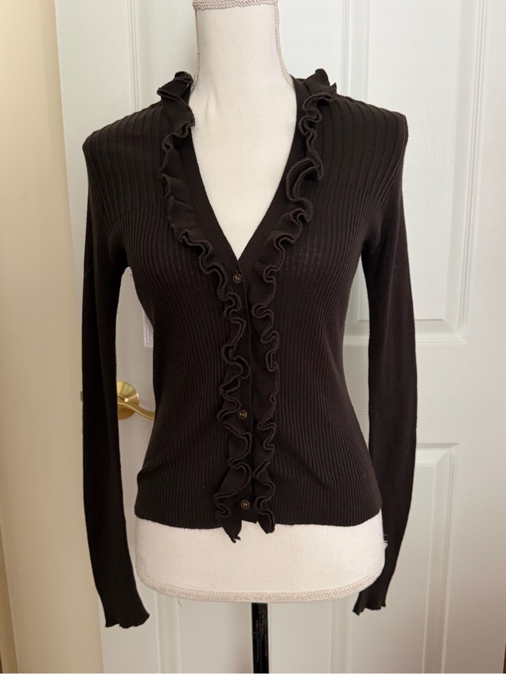 The Limited Women's Ruffled Button-Front Ribbed Cardigan Sweater - Picture 1 of 5